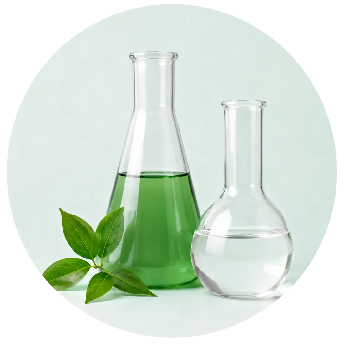 Cleaning chemicals in glass flasks