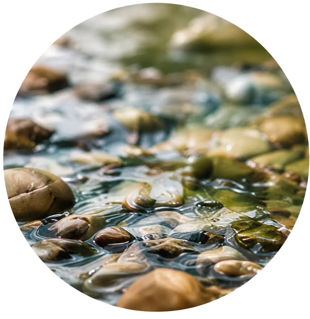Close-up of river water flowing over stones