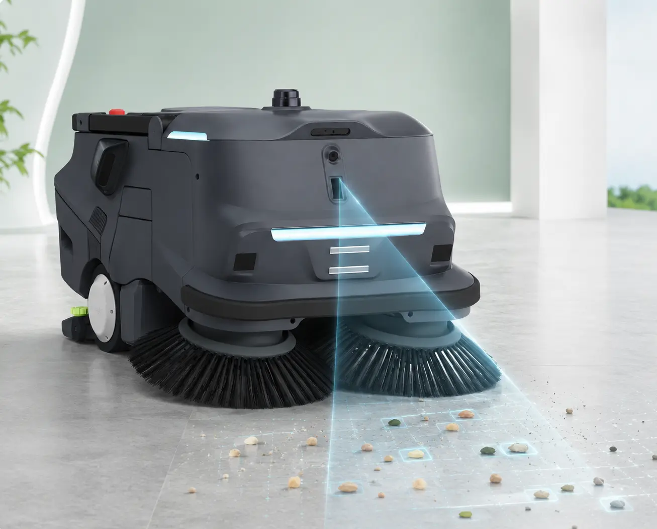 PUDU MT1 Vac detecting debris for targeted spot cleaning
