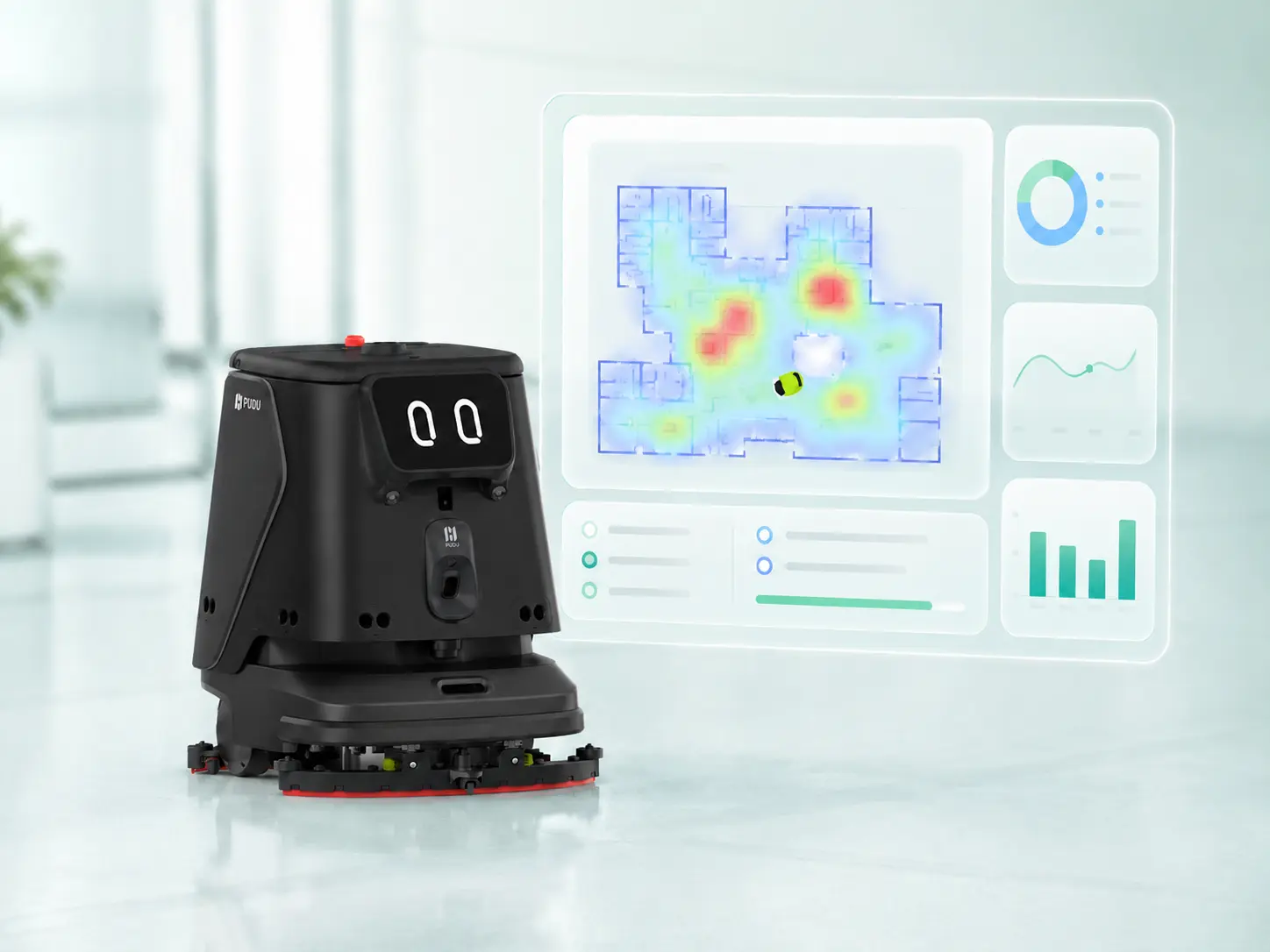PUDU CC1 Pro cleaning heatmaps and operation dashboard