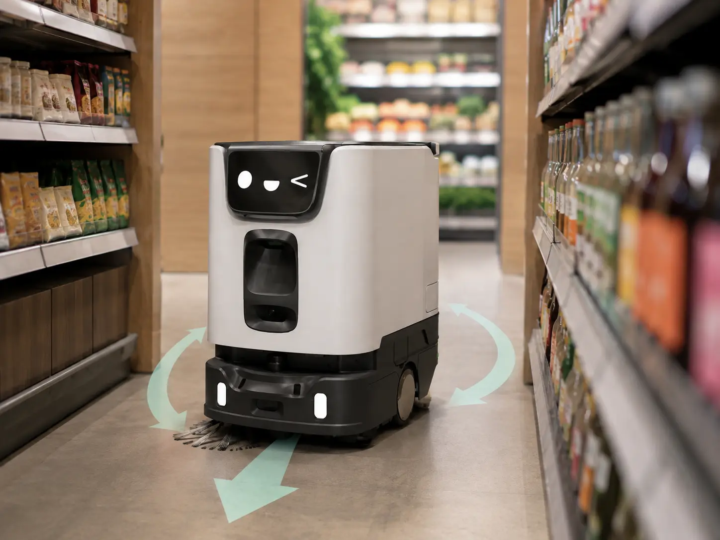 PUDU ET1 compact cleaning robot navigating a narrow space