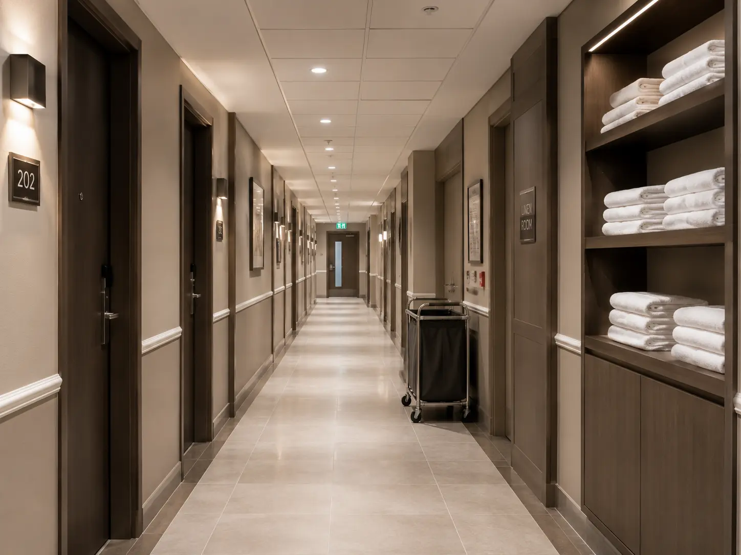 Cleaning robot working in a hotel corridor