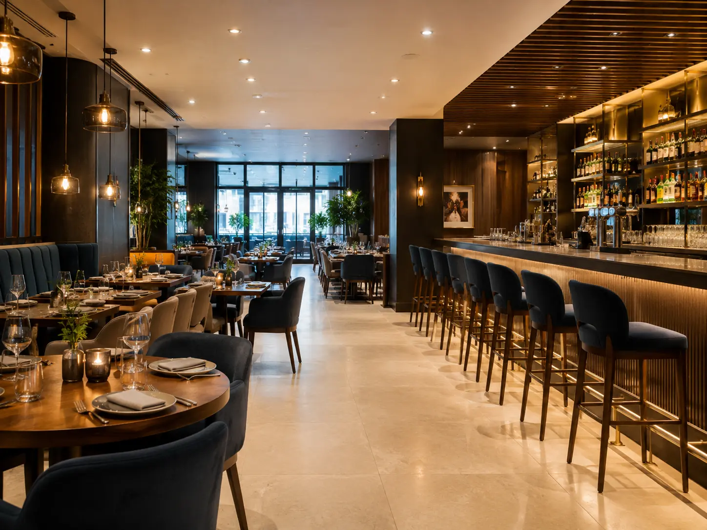 Hotel lobby and reception with a hard floor