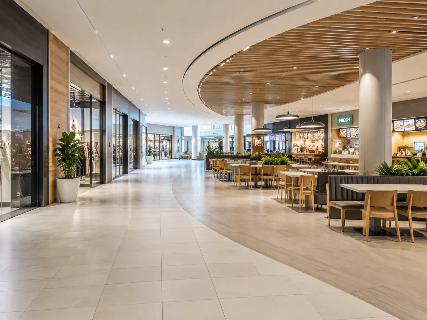 Shopping centre walkway and food court