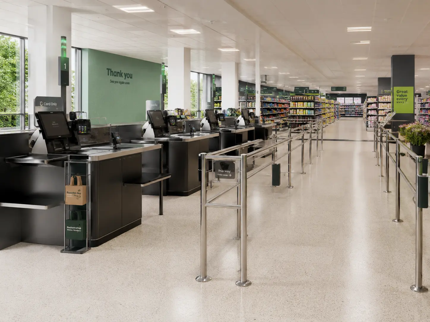 Checkout and queueing area in a shop