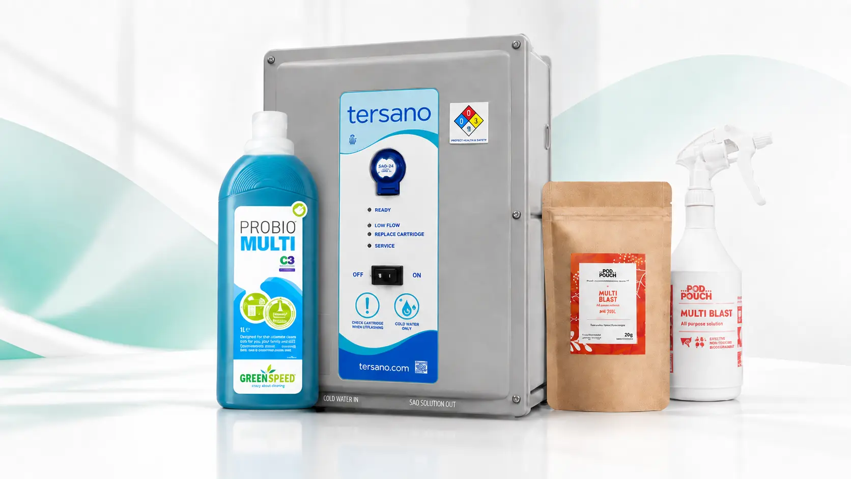 Commercial cleaning chemicals, concentrates and dissolvable sachets