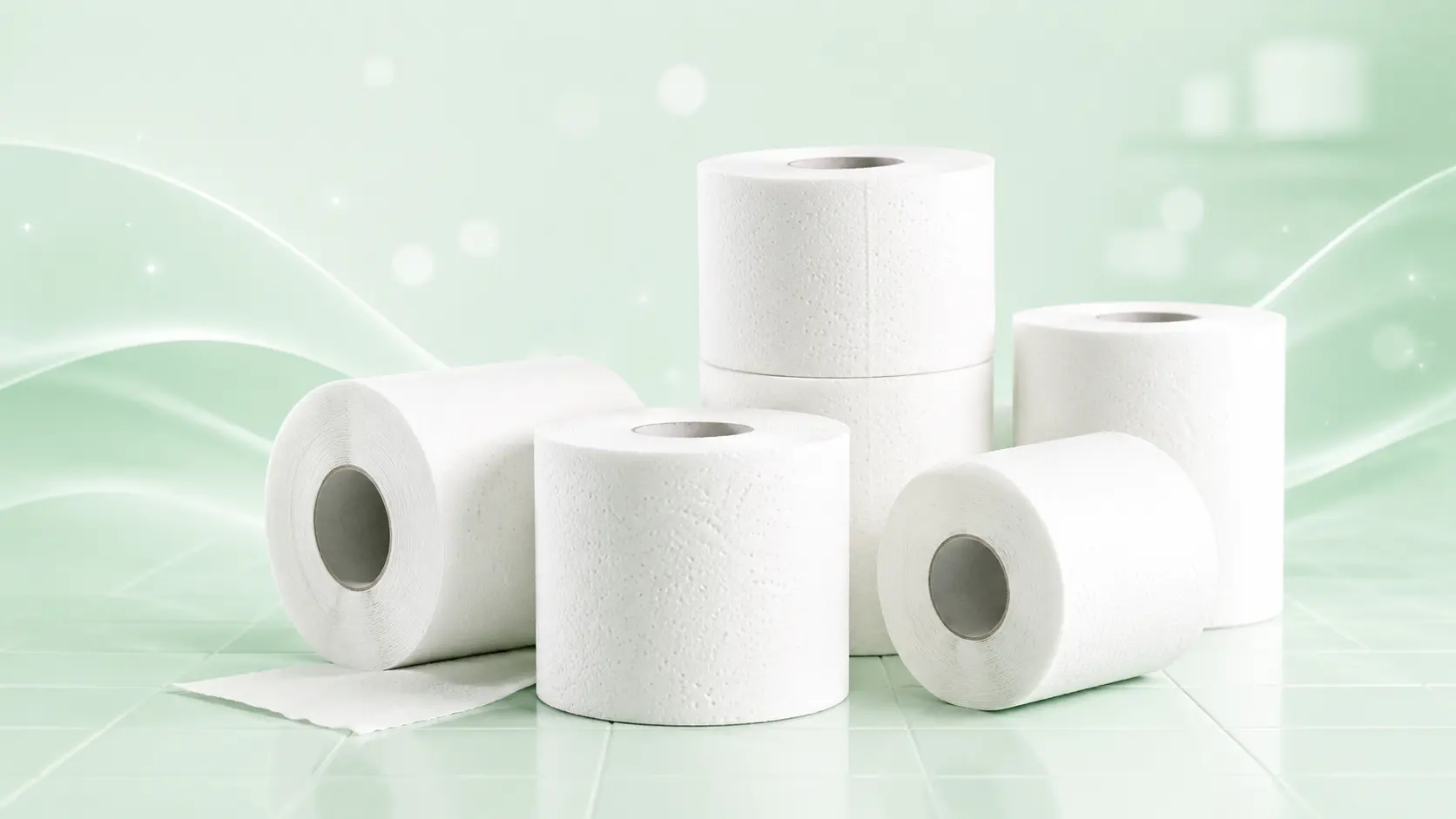 Commercial toilet rolls including recycled and sugarcane toilet paper