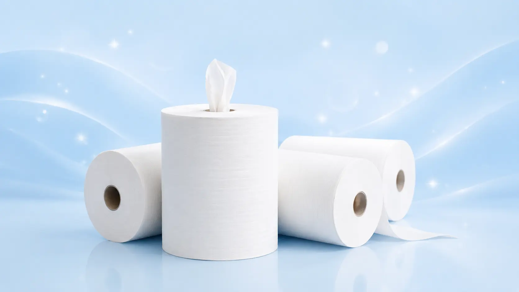 Commercial centrefeed paper rolls for wiping and drying