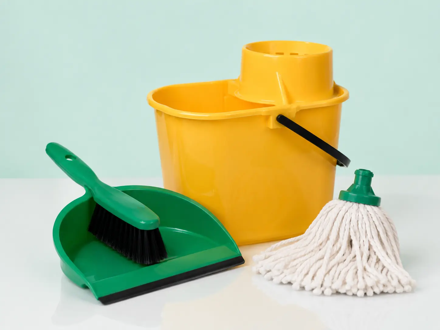 Commercial mops, handles, brooms and brushes for janitorial cleaning