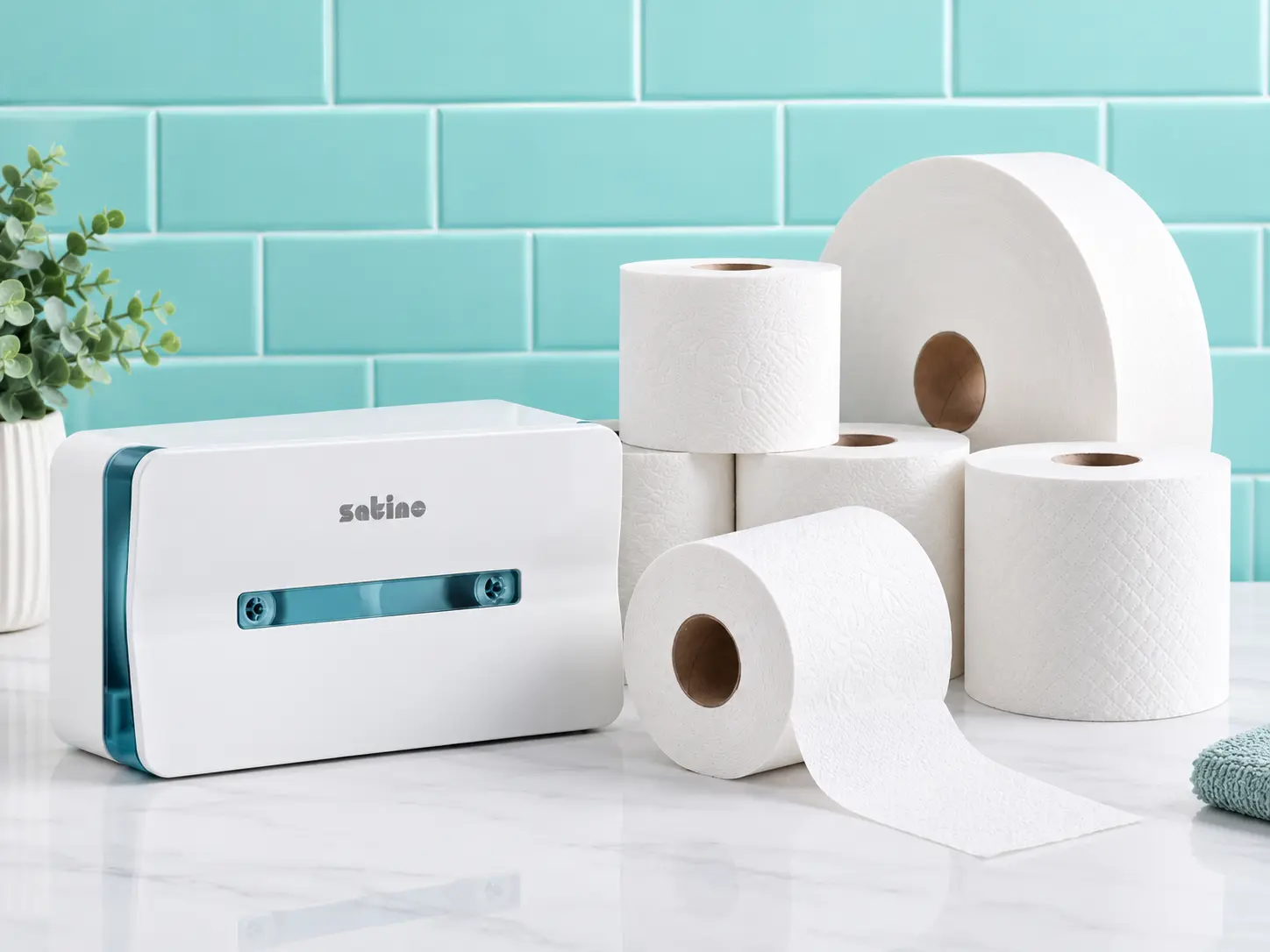 Satino toilet roll dispensers and system toilet paper