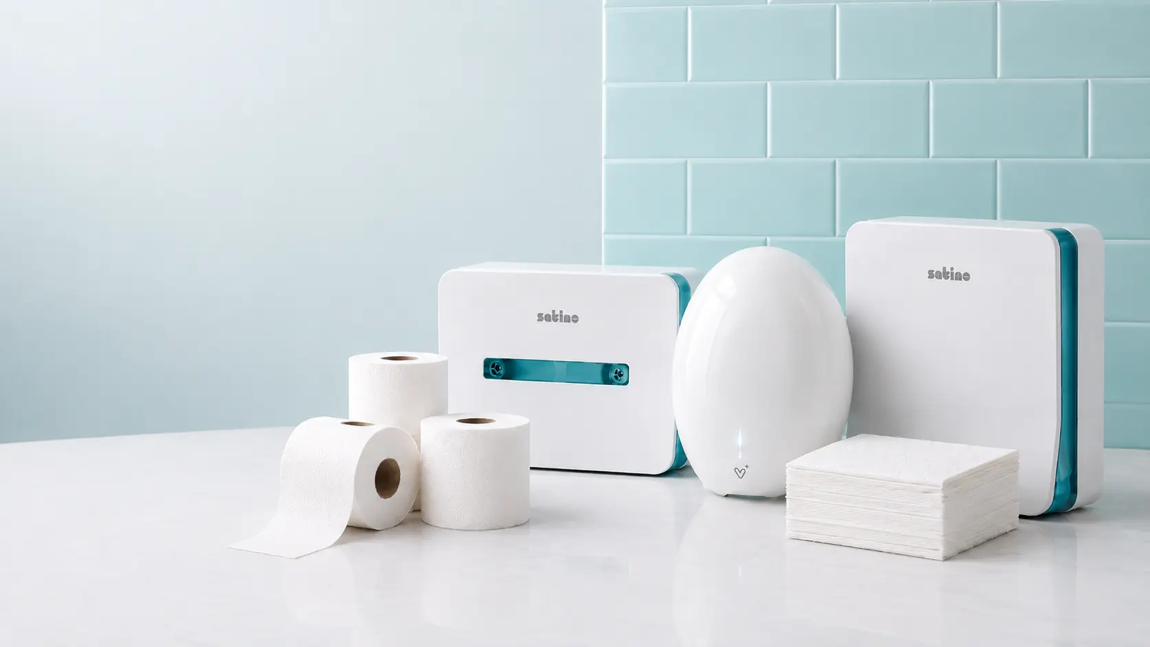 Commercial washroom with soap and paper towel dispensers
