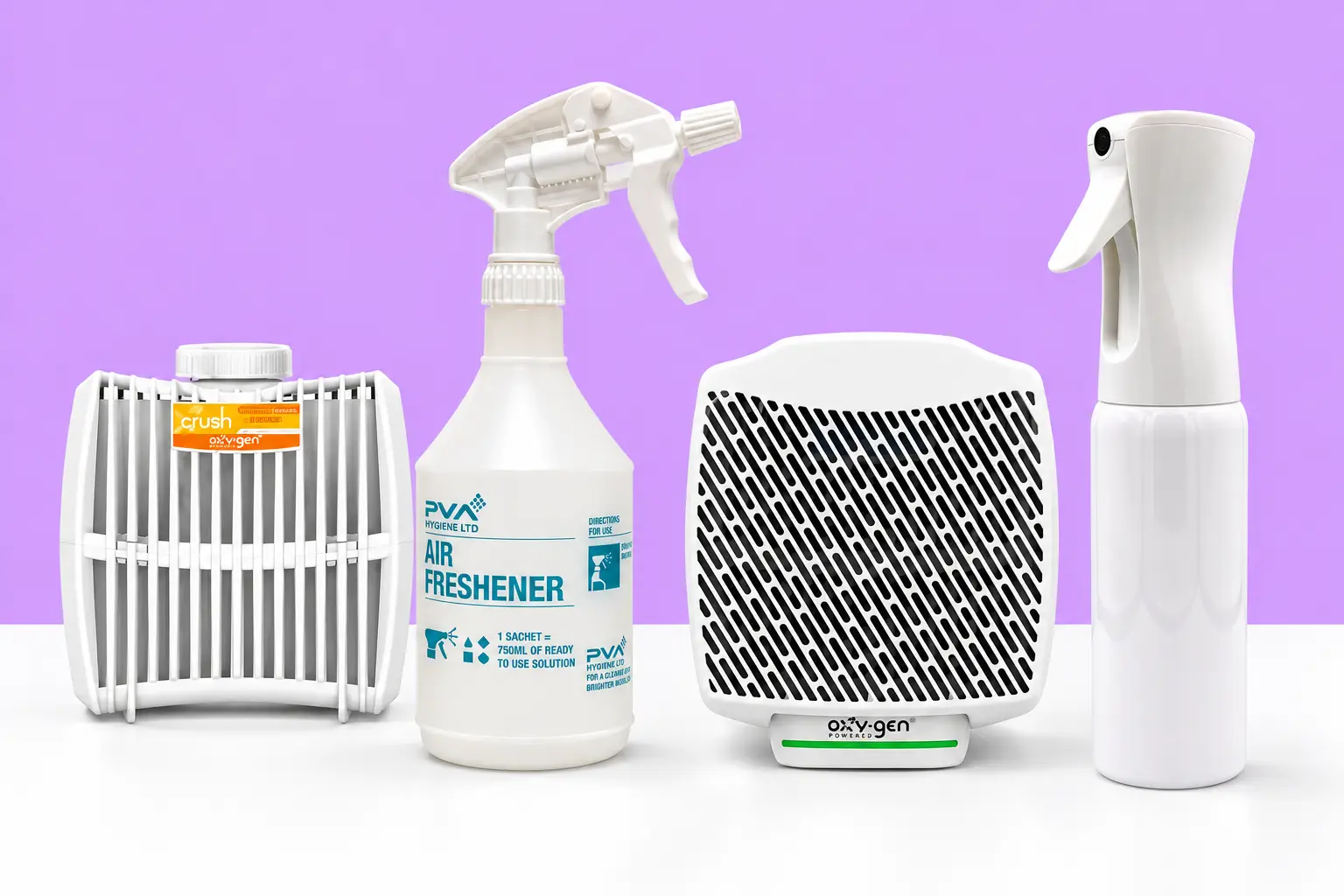 Commercial air care dispensers, fragrance products and sprays