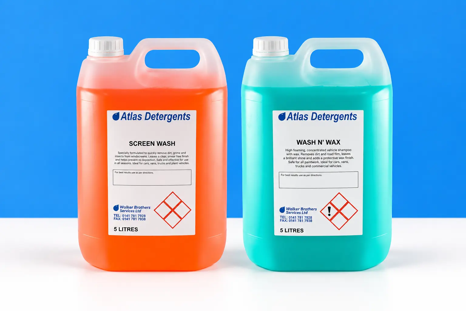 Commercial vehicle washing products including screen wash and wash and wax
