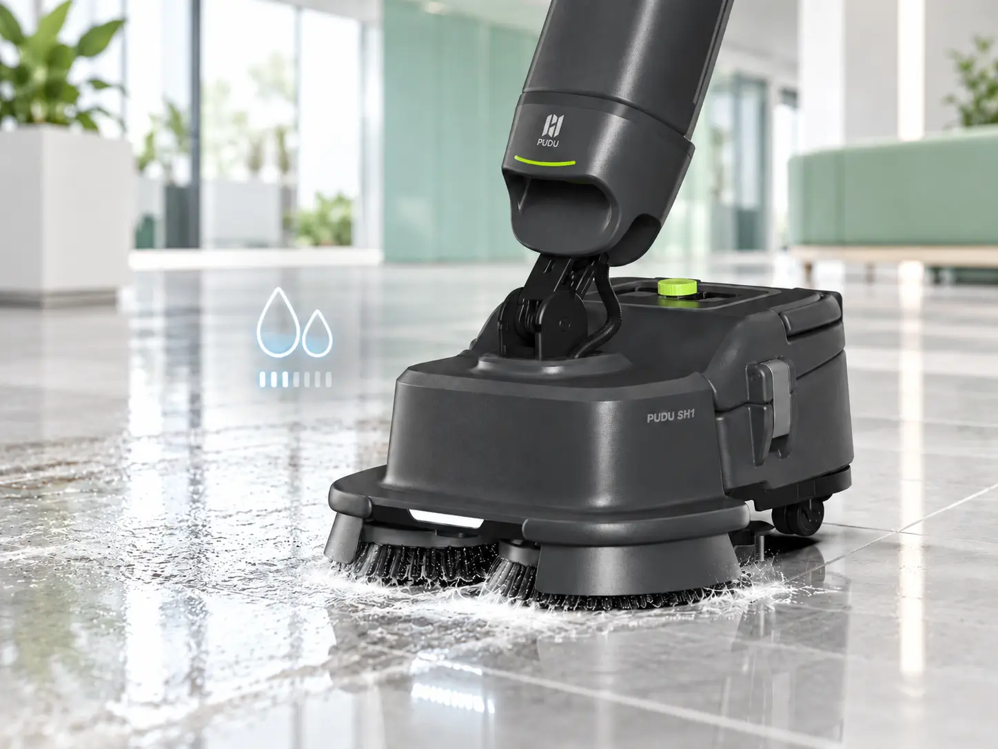 PUDU SH1 efficient water and cleaning solution use