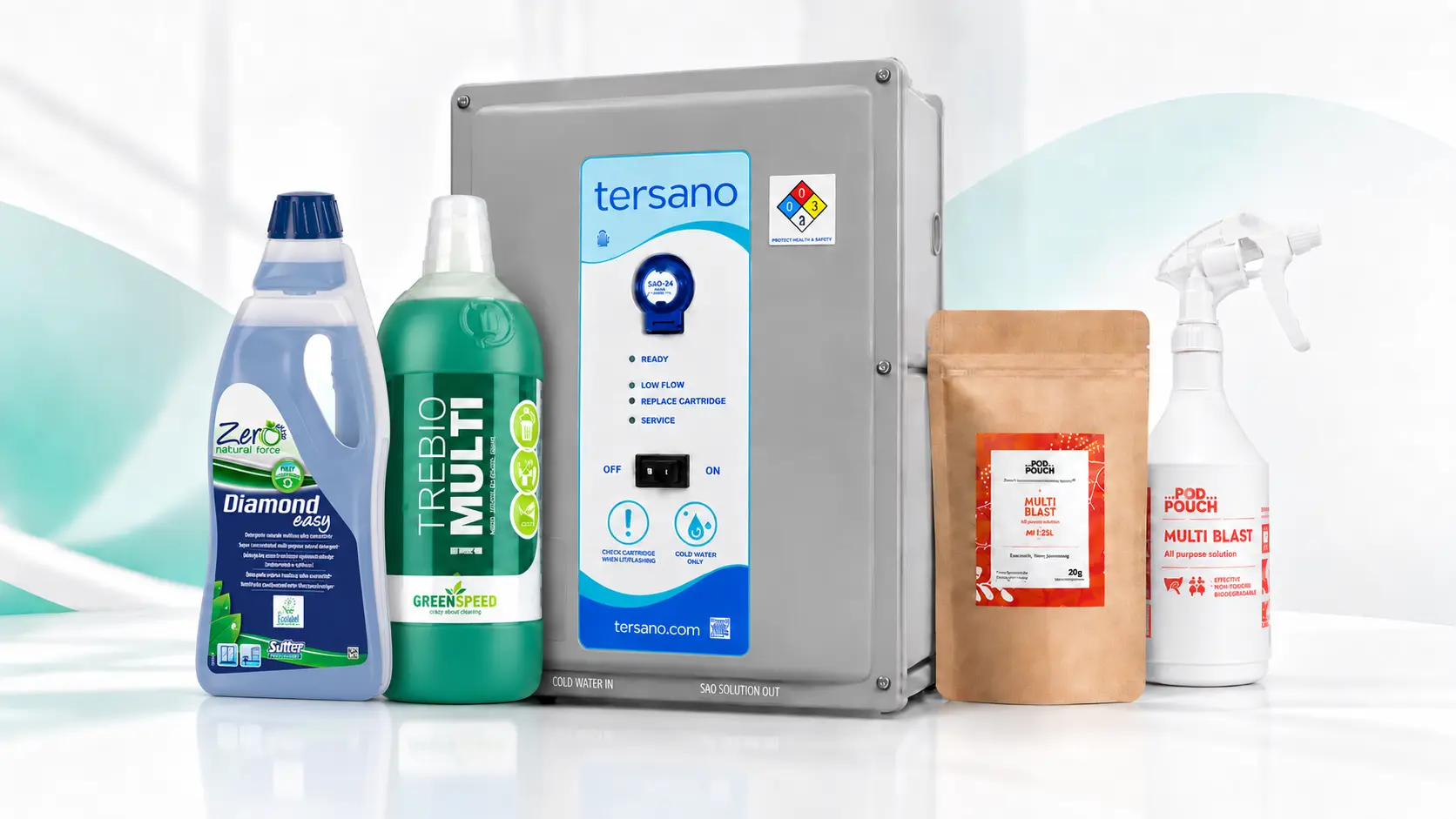 Commercial cleaning chemicals, concentrates and dissolvable sachets