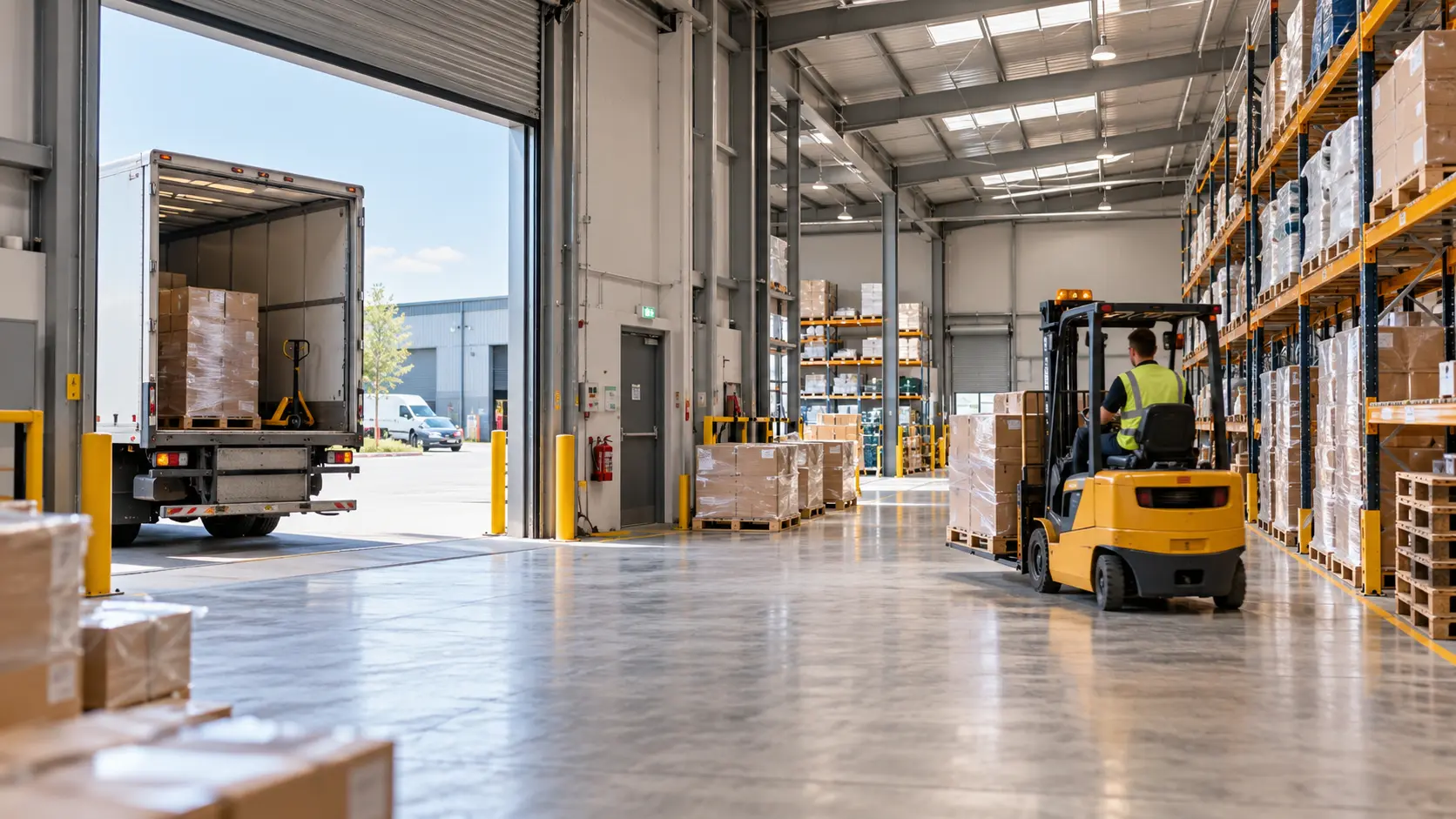 Commercial cleaning machines in a warehouse