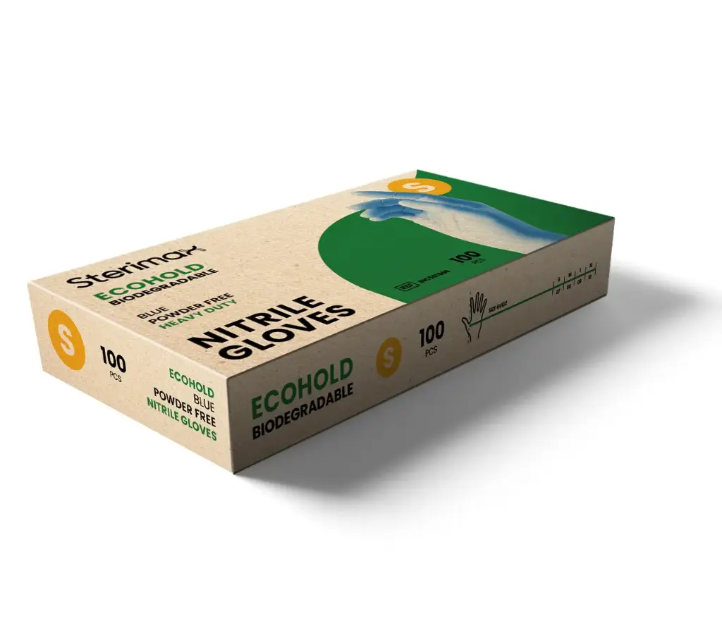 Biodegradable Nitrile Blue Powder-Free Gloves Box 100 - Medium 