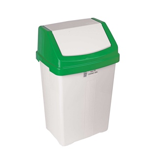 White Swing Bin & Green Lid - 50 Litre