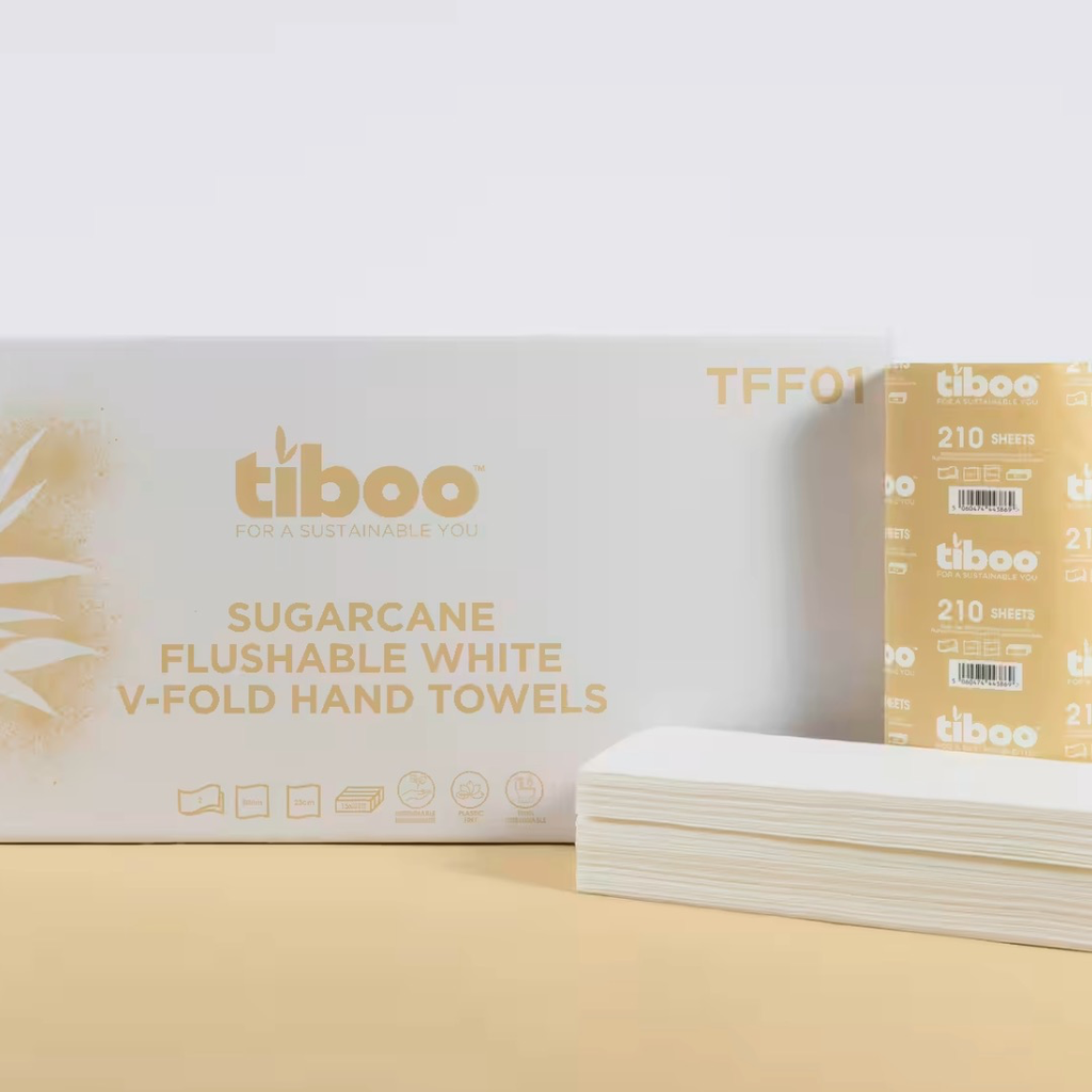 Tiboo Sugarcane Flushable V-Fold Hand Towels 