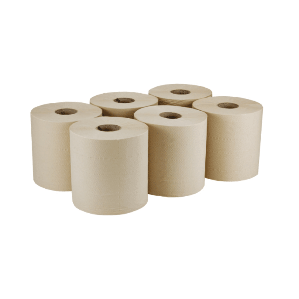 Unbleached Centrefeed Rolls 6 x 150m 