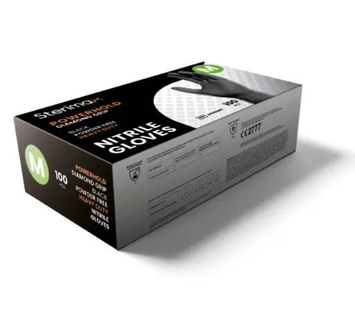[INC501860] PowerHold Black Diamond Grip Nitrile Gloves Box 100 - Large 