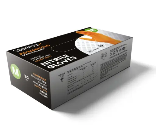 [INC501872] PowerHold Orange Diamond Grip Nitrile Gloves Box 100 - Large