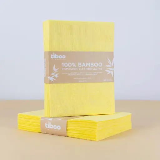 [TC101-250] Tiboo Pure Bamboo Yellow Heavy Duty Cloths (250)